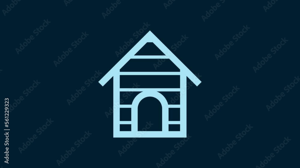 White Dog house icon isolated on blue background. Dog kennel. 4K Video motion graphic animation White Dog house icon isolated on blue background. Dog kennel. 4K Video motion graphic animation