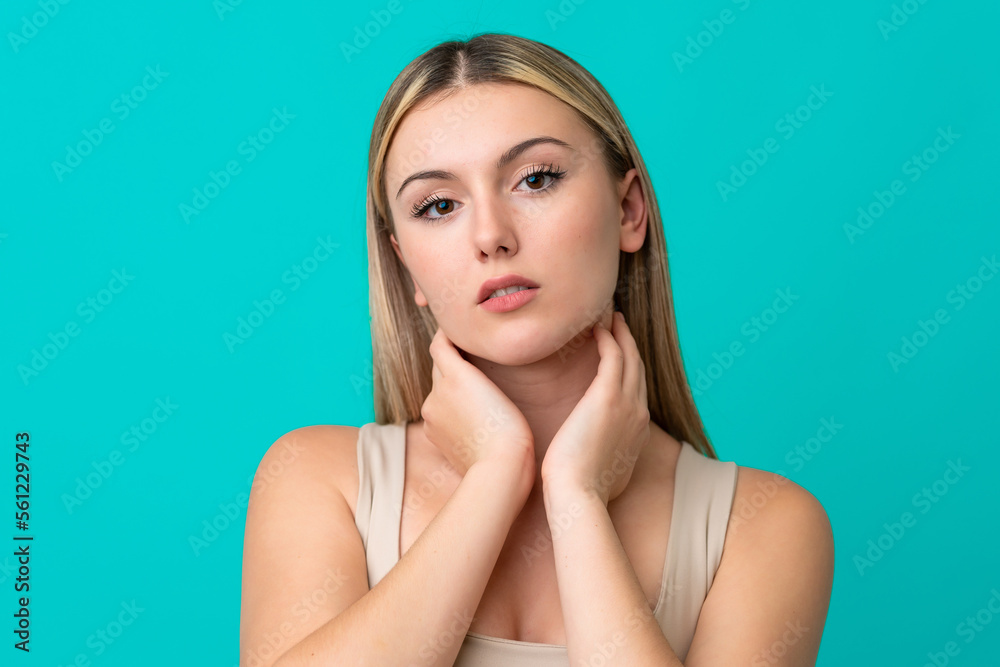 Portrait of pretty young woman over blue isolated background Portrait of pretty young woman over blue isolated background