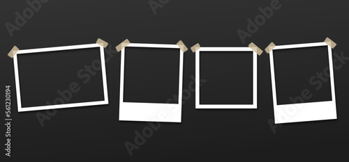 Empty photo card frame. Mockup for design. Vector illustration on isolated black background.