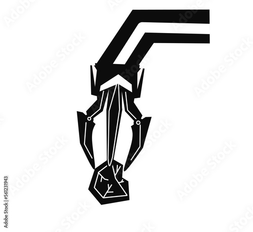 Scrap steel grabber vector icon. Also called grab bucket or scrap claw. Machine part of crane with hydraulic system for scrap metal, iron, junk and garbage