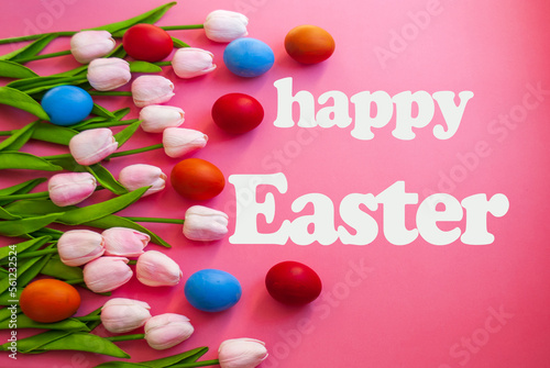 Colored eggs and tulips for Easter cards.
