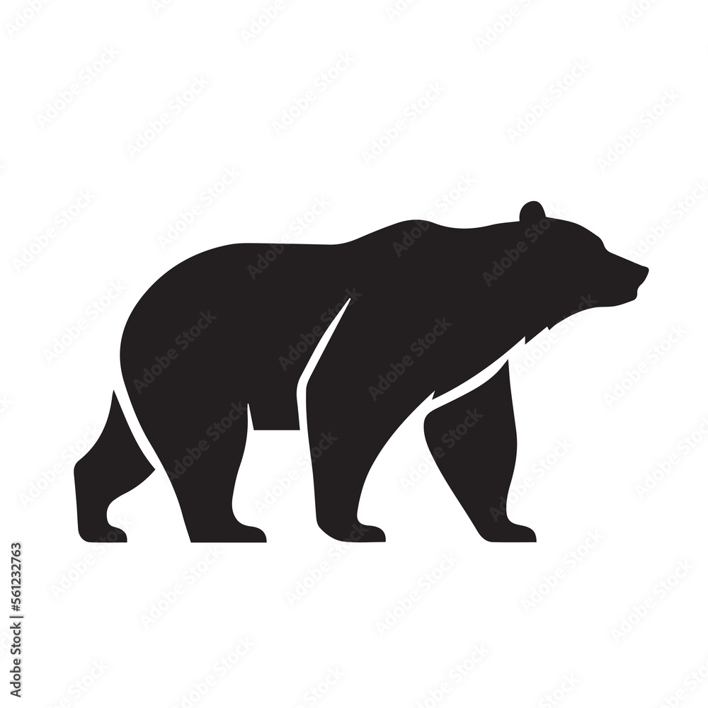 Fototapeta premium Bear icon logo. Minimal modern black and white vector illustration. Clean company logo. Isolated simple silhouette of zoo animal. Wild mammal. Logotype for business. Brand identity. Hipster mascot.