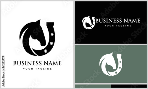 Photo line art horseshoe logo template