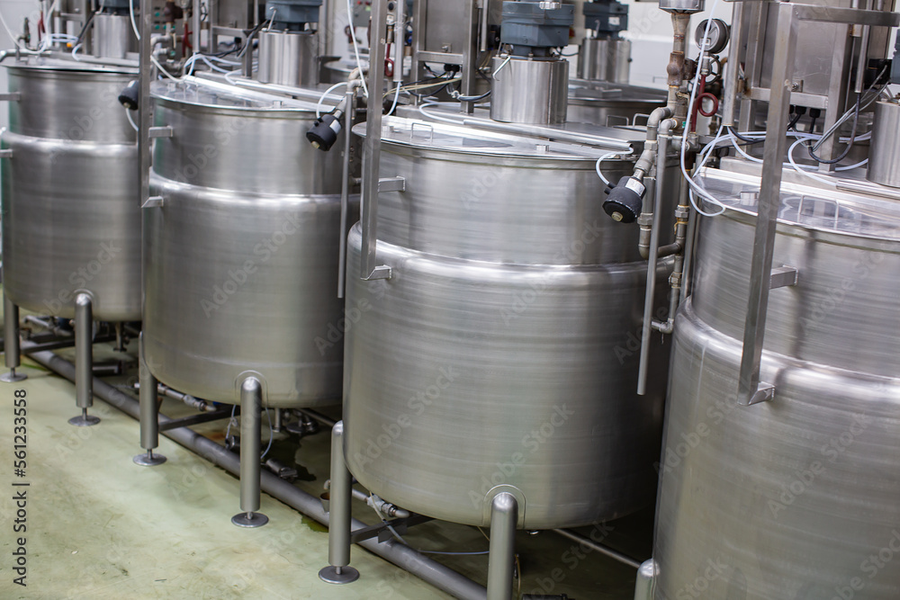 Modern coconut milk cellar with stainless steel tanks Modern coconut milk cellar with stainless steel tanks