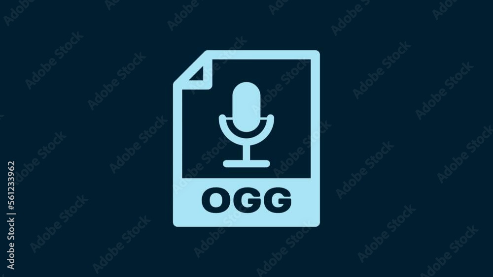 White OGG file document. Download ogg button icon isolated on blue background. OGG file symbol. 4K Video motion graphic animation White OGG file document. Download ogg button icon isolated on blue background. OGG file symbol. 4K Video motion graphic animation