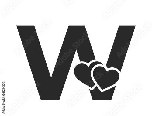 letter w with two hearts. text element for valentine's day design. romantic and love symbol