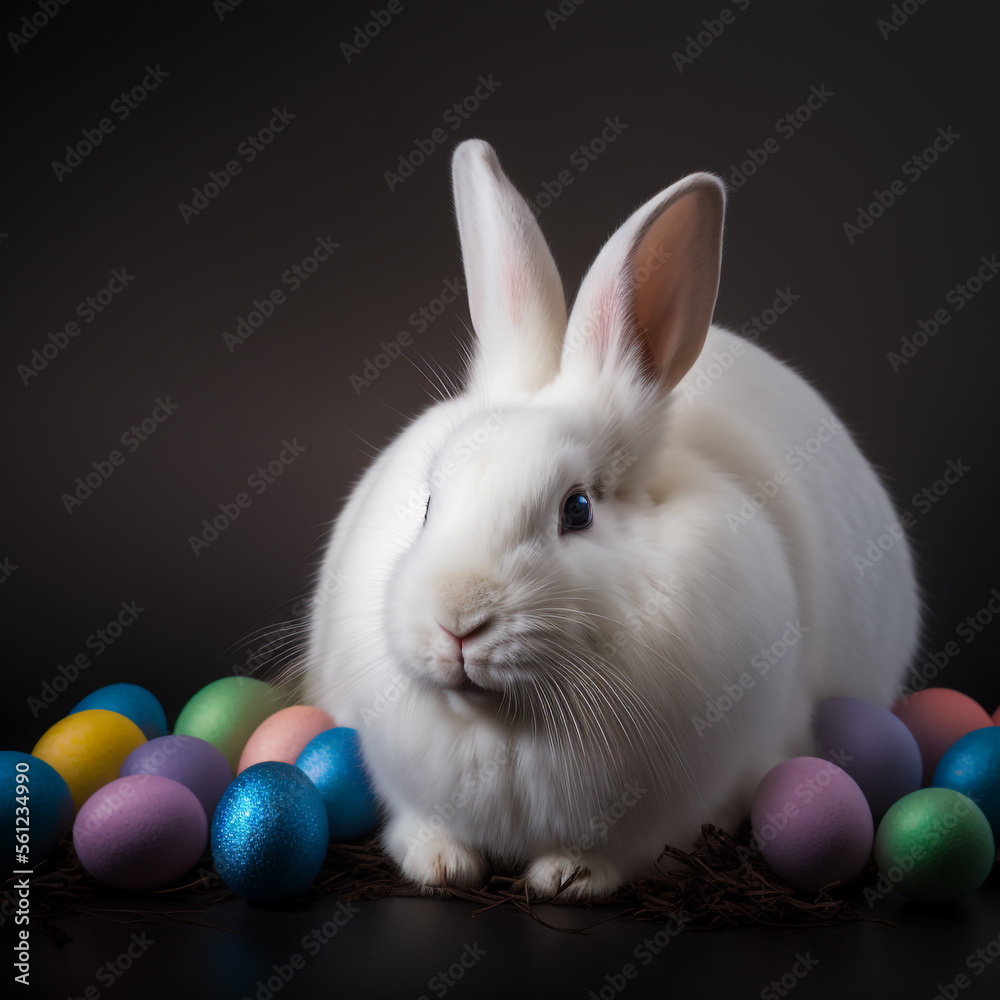 Easter bunny with eggs. Generative Ai. Easter bunny with eggs. Generative Ai.