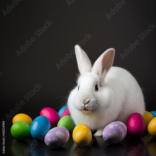 Easter bunny and easter eggs. Generative Ai. © peakfinder