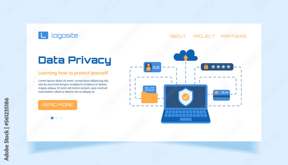 Vector data privacy landing page background template.