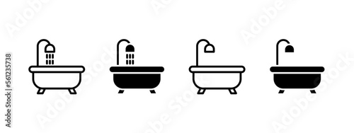 Bathtub shower icon. Bathroom icon in black style.