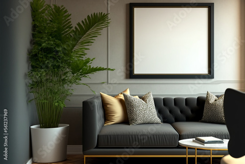 modern living room with sofa  painting mockup