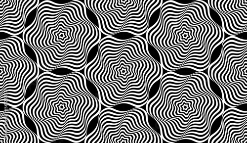 Abstract Seamless Wavy Lines Op Art Pattern. Black and White Texture.