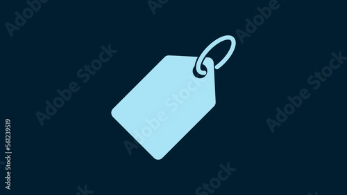 White Blank label template price tag icon isolated on blue background. Empty shopping discount sticker. Template discount banner. 4K Video motion graphic animation