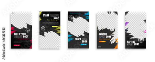 posts on social media vector illustration. Stylish graphics templates posts. dynamic abstractions typography photo. modern art paint and brush stains, fitness subjects gym. design frame post Template