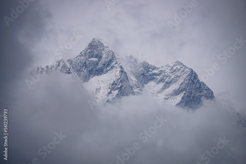 a mountain range covered by cloud in the evening in EBC (Nepal, Himalaya)