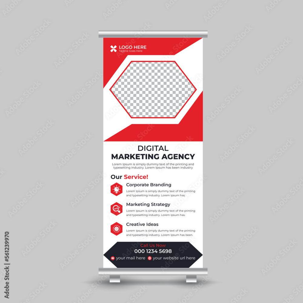 Obraz premium Corporate creative stylish roll up banner design template, vertical, pull up design, modern x-banner template