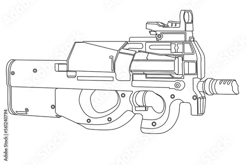 Machine gun line art vector 