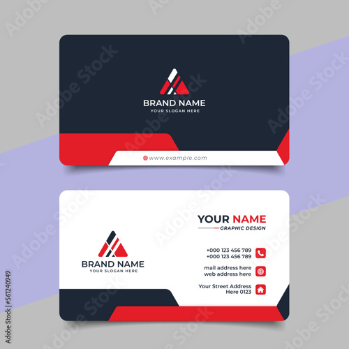 Red modern creative business card and name card horizontal simple clean template vector design