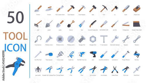 Set of Working Tools Icon. Flat Design.