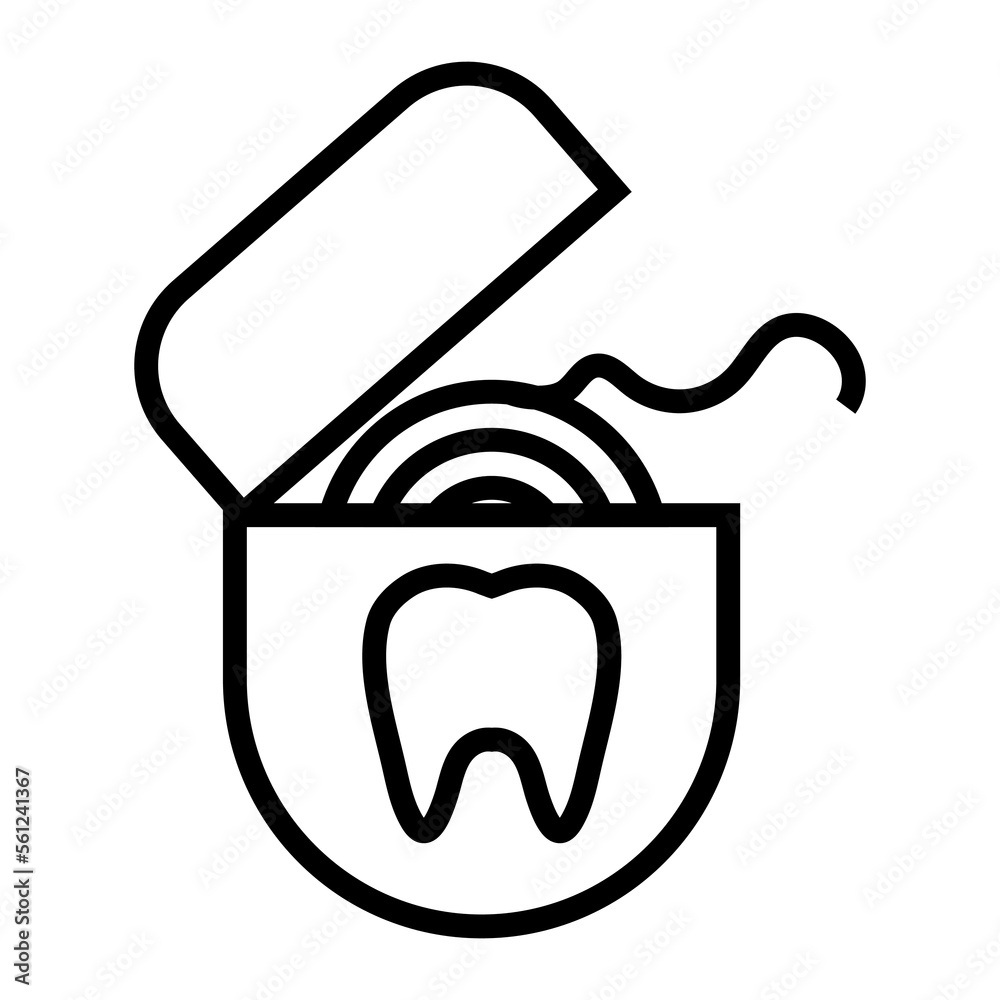 Dental floss icon line isolated on white background. Black flat thin ...