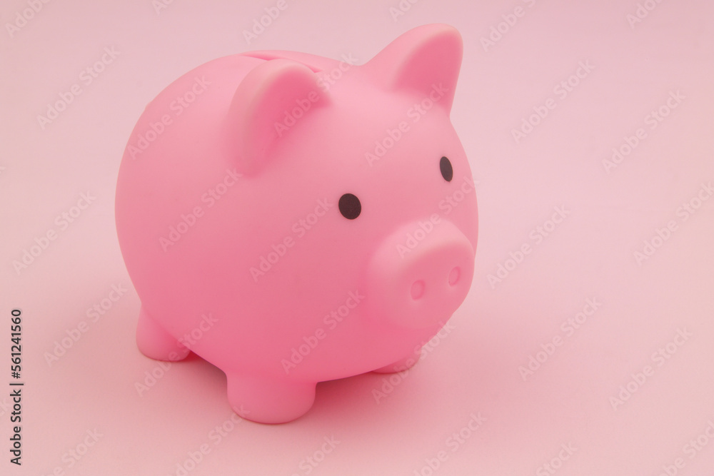 Close up of pink piggy bank on pink background.