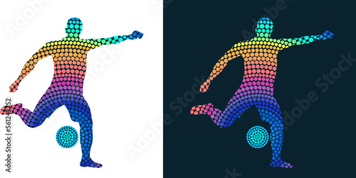 Silhouette of a football player from colored dots. Abstract isolated vector image of a soccer player.