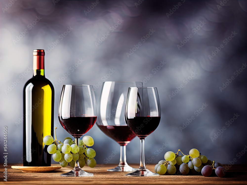 Fototapeta premium Wineglasses and grapes on a table. 
