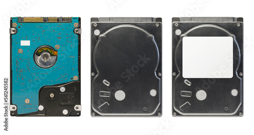 Close Up template Hard disk drive hdd isolated on white. Set of data storage devices