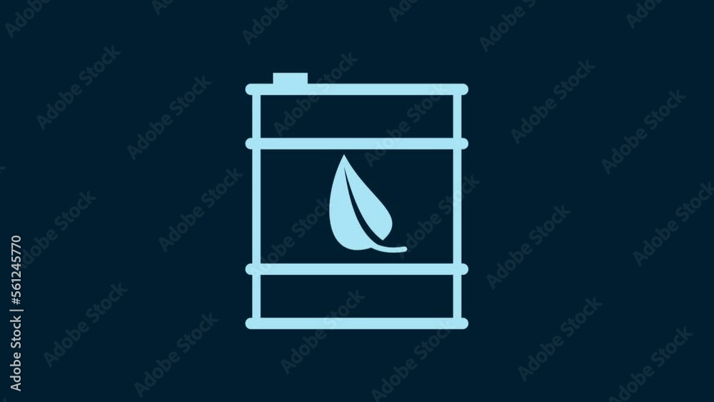 White Bio fuel barrel line icon isolated on blue background. Eco bio and canister. Green environment and recycle. 4K Video motion graphic animation White Bio fuel barrel line icon isolated on blue background. Eco bio and canister. Green environment and recycle. 4K Video motion graphic animation