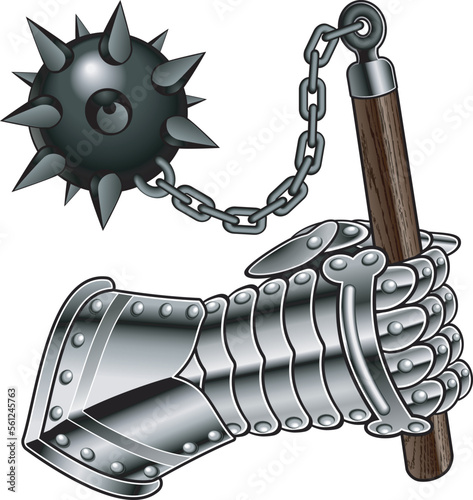 Knight's Gauntlet holding medieval morning star mace