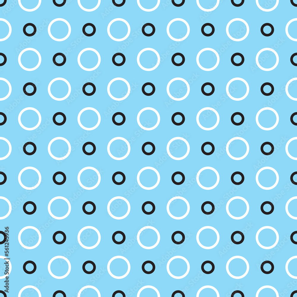 Seamless vector pattern with huge white and black polka dots on a retro baby blue background. For cards, invitations, wedding or baby shower albums, backgrounds, arts and scrapbooks
