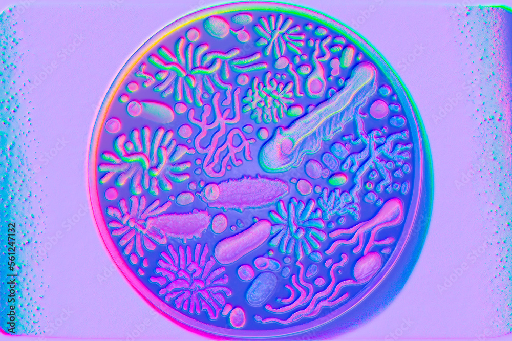 Beautiful microworld, microbes of different shapes, 3D illustration Beautiful microworld, microbes of different shapes, 3D illustration