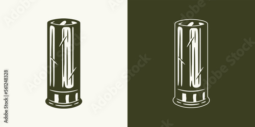 Vintage retro hunting adventure element. bullet for rifle gun. Camp van home. Can be used for emblem, logo, badge, label. mark, poster or print. Monochrome Graphic Art. Vector Illustration..