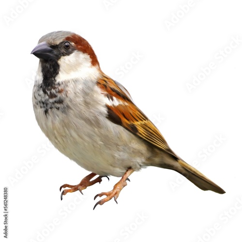 Illustration of a sparrow against a white background. Painting in the style of oil paints. bird isolated. 