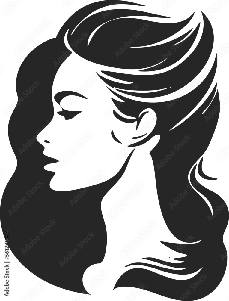 Black and white logo depicting a stylish and elegant girl. Elegant style with a sophisticated and sophisticated look.