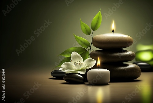 background of the spa center  candles  plants and massage stones. generated AI