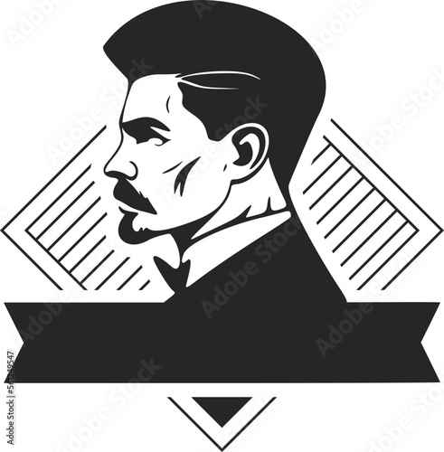 Black and white logo with the image of a stylish man. Elegant style with a sophisticated and sophisticated look.