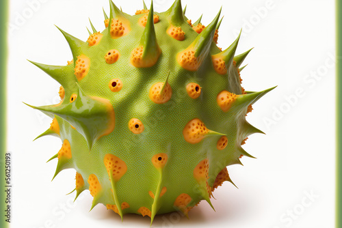 Green horned melon, known as a KIWANO, isolated on a white background. Generative AI photo