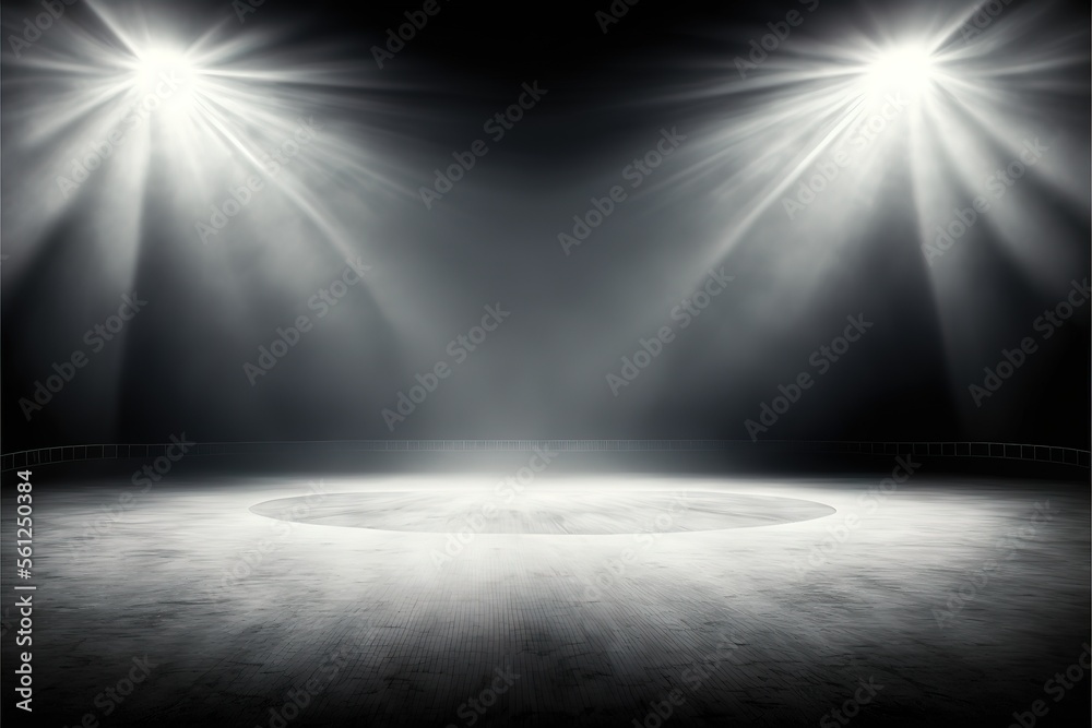 Background. Beautiful empty winter background and empty ice rink with lights. Generative AI Background. Beautiful empty winter background and empty ice rink with lights. Generative AI