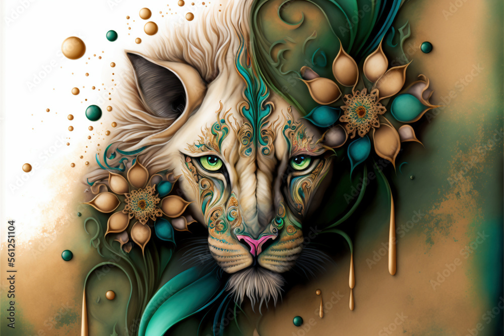 Generative AI illustration of abstract conceptual image of lion ...