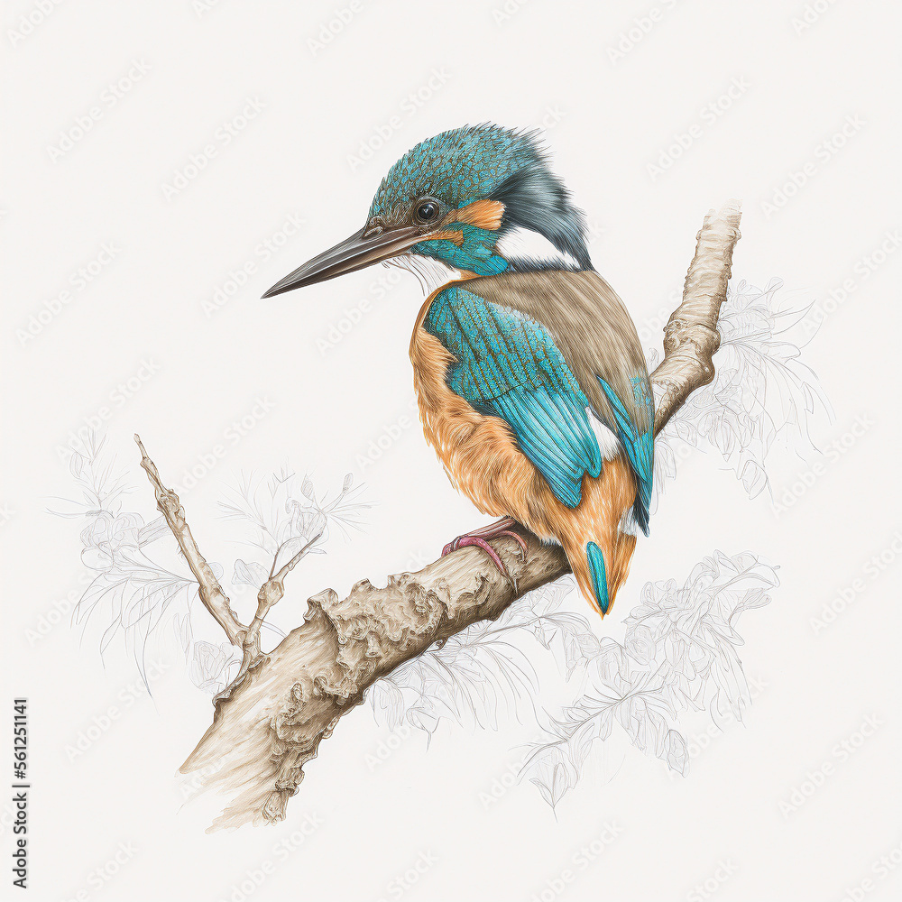 custom made wallpaper toronto digitalGenerative AI illustration of kingfisher bird in pen and ink colorful image