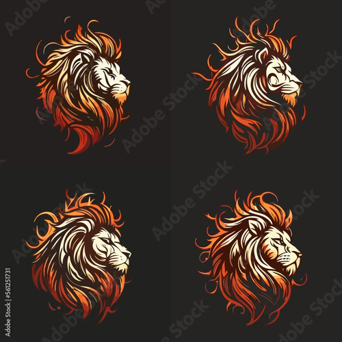 Golden lion head logo set design