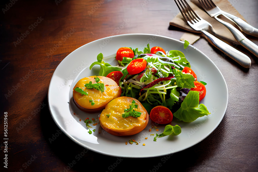 Healthy Young baked potatoes with salad Healthy Young baked potatoes with salad