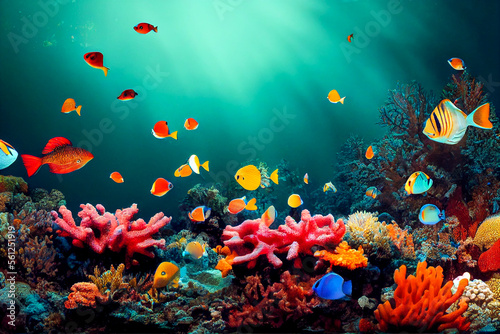 coral reef and fishes  Generative AI Art Illustration