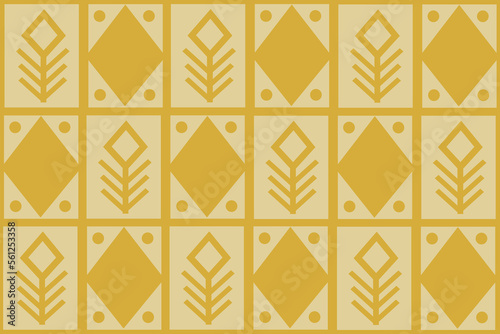Seamless geometrical sand floral pattern. Yellow flower and square background. Wallpaper or bed linen print. Design for bath floor and wall tile. 