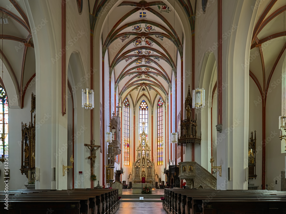 Hradec Kralove, Czech Republic. Interior of Cathedral of the Holy Spirit. The cathedral was founded in 1307 and completed in 1463.