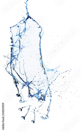 Blue splash of water with splashes and drops
