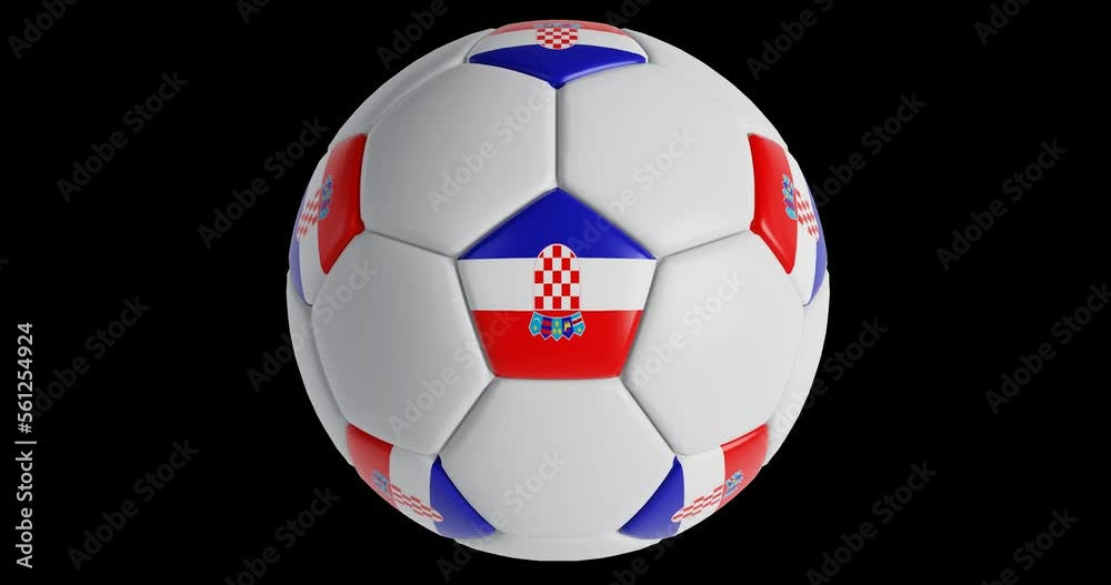 Soccer ball with flag of Croatia , black background loop alpha Trasparent 3D