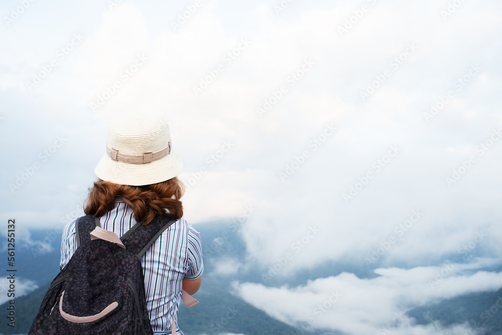 tourist on the top of the mountain looks at the natural landscape, Hike, Hiking and adventure, travel and tourism, tourist on the top of the mountain looks at the natural landscape, Hike, Hiking and adventure, travel and tourism,