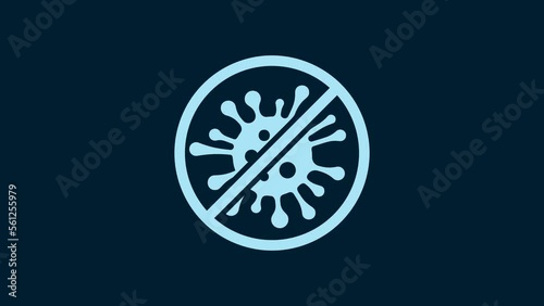 White Stop virus, bacteria, germs and microbe icon isolated on blue background. Antibacterial and antiviral defence, protection infection. 4K Video motion graphic animation